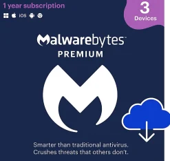 Malwarebytes Premium, For 3 Devices, 1-Year Subscription, For Windows®/Mac/Android, Download