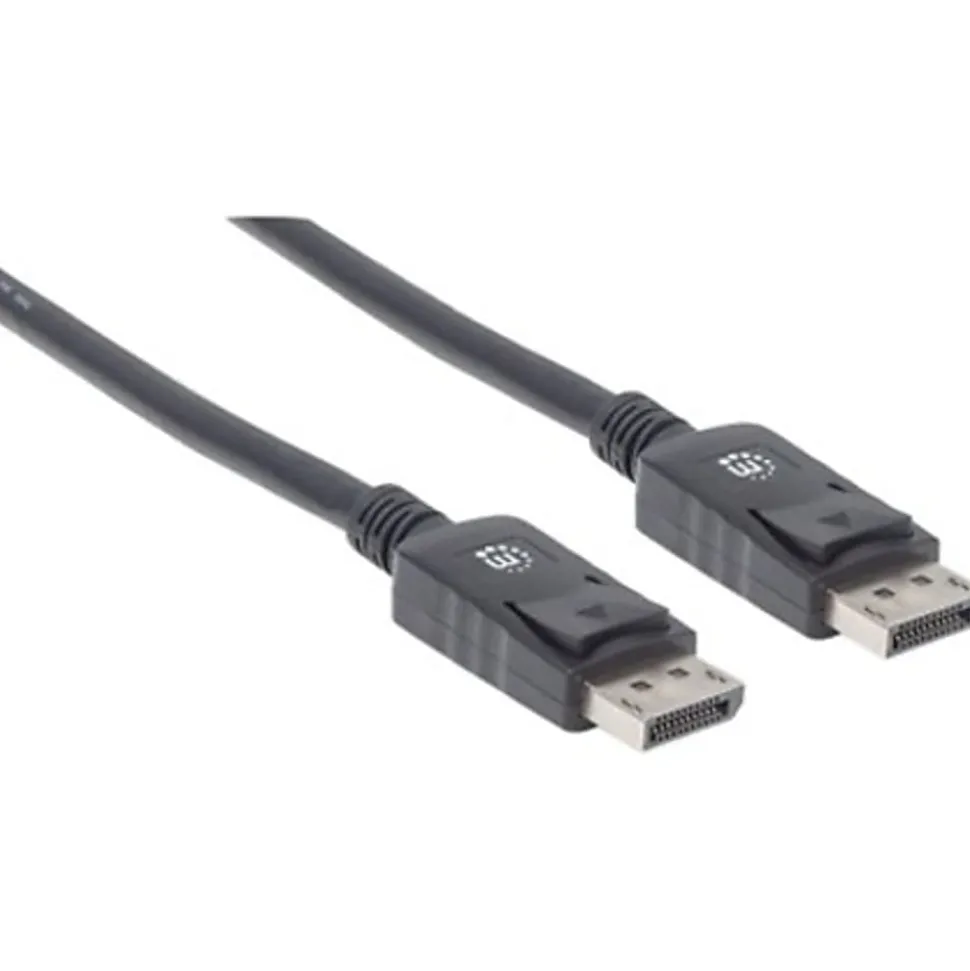 Manhattan DisplayPort 1.2 Cable, 4K@60hz, 2m, Male to Male, With Latches, Fully Shielded, Black, Lifetime Warranty, Polybag - 307116