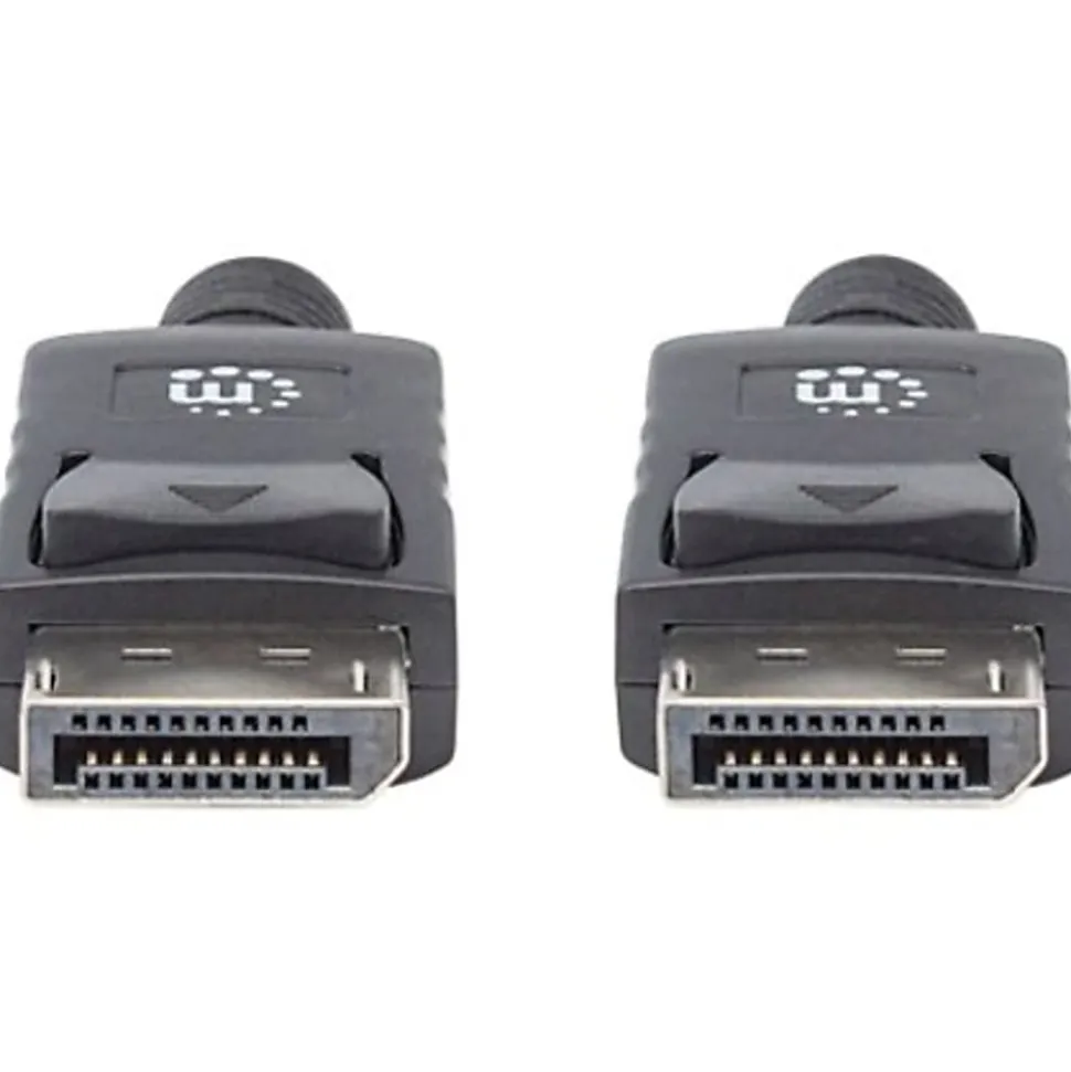 Manhattan DisplayPort 1.2 Cable, 4K@60hz, 2m, Male to Male, With Latches, Fully Shielded, Black, Lifetime Warranty, Polybag - 307116