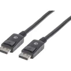 Manhattan DisplayPort 1.2 Cable, 4K@60hz, 2m, Male to Male, With Latches, Fully Shielded, Black, Lifetime Warranty, Polybag - 307116