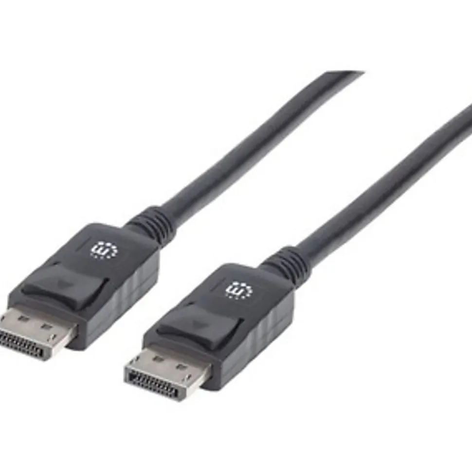 Manhattan DisplayPort 1.2 Cable, 4K@60hz, 2m, Male to Male, With Latches, Fully Shielded, Black, Lifetime Warranty, Polybag - 307116