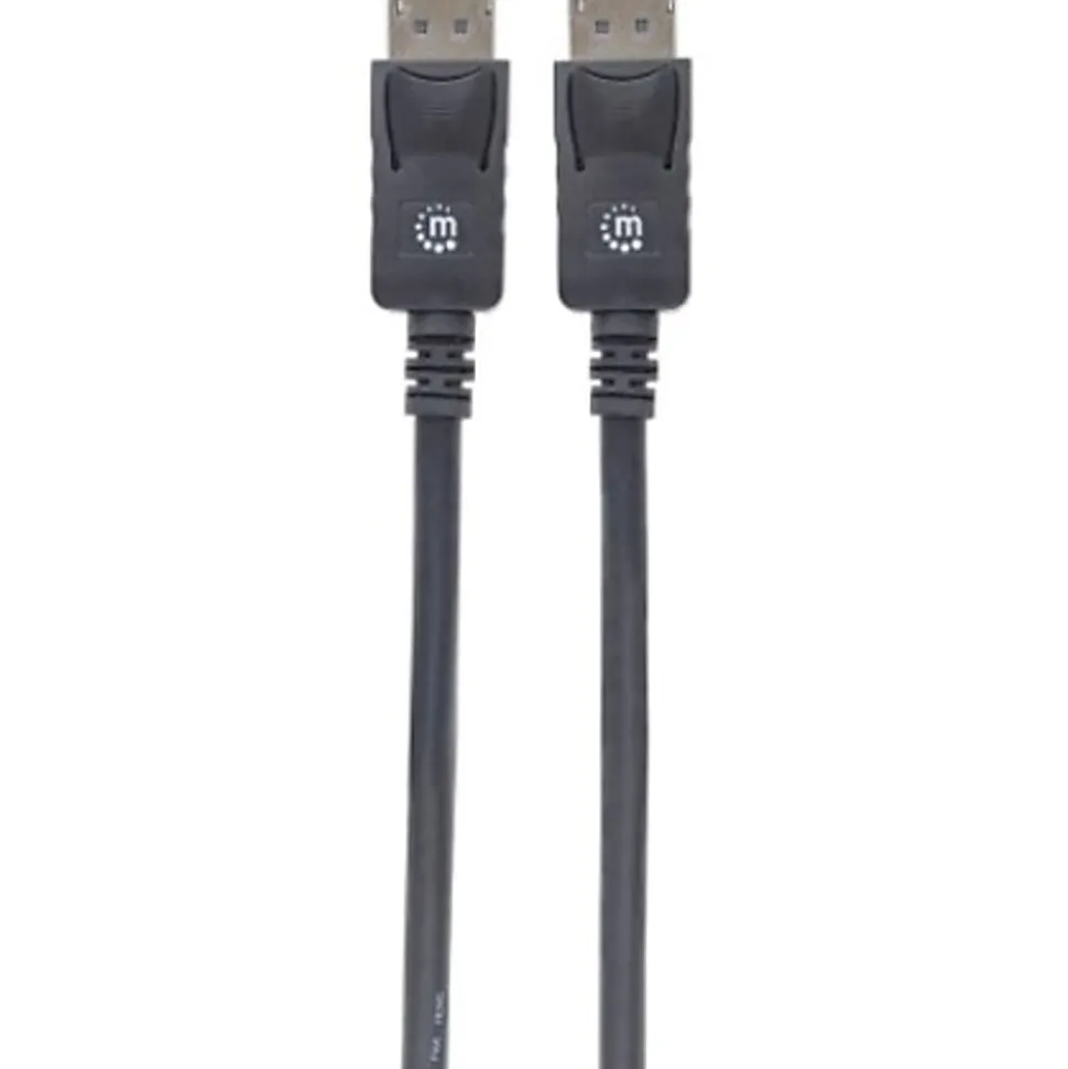 Manhattan DisplayPort 1.2 Cable, 4K@60hz, 2m, Male to Male, With Latches, Fully Shielded, Black, Lifetime Warranty, Polybag - 307116