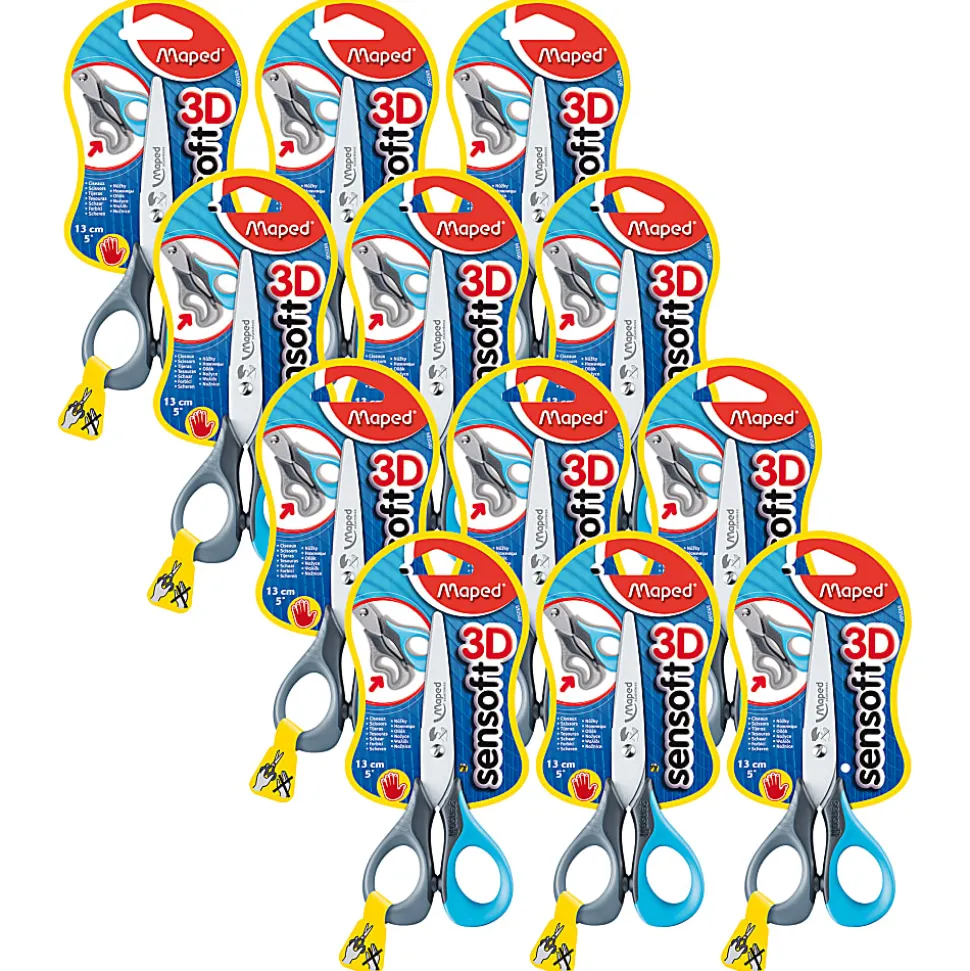 Maped Sensoft Left-Handed Scissors With Flexible Handles, 5", Blunt, Blue/Gray, Pack Of 12