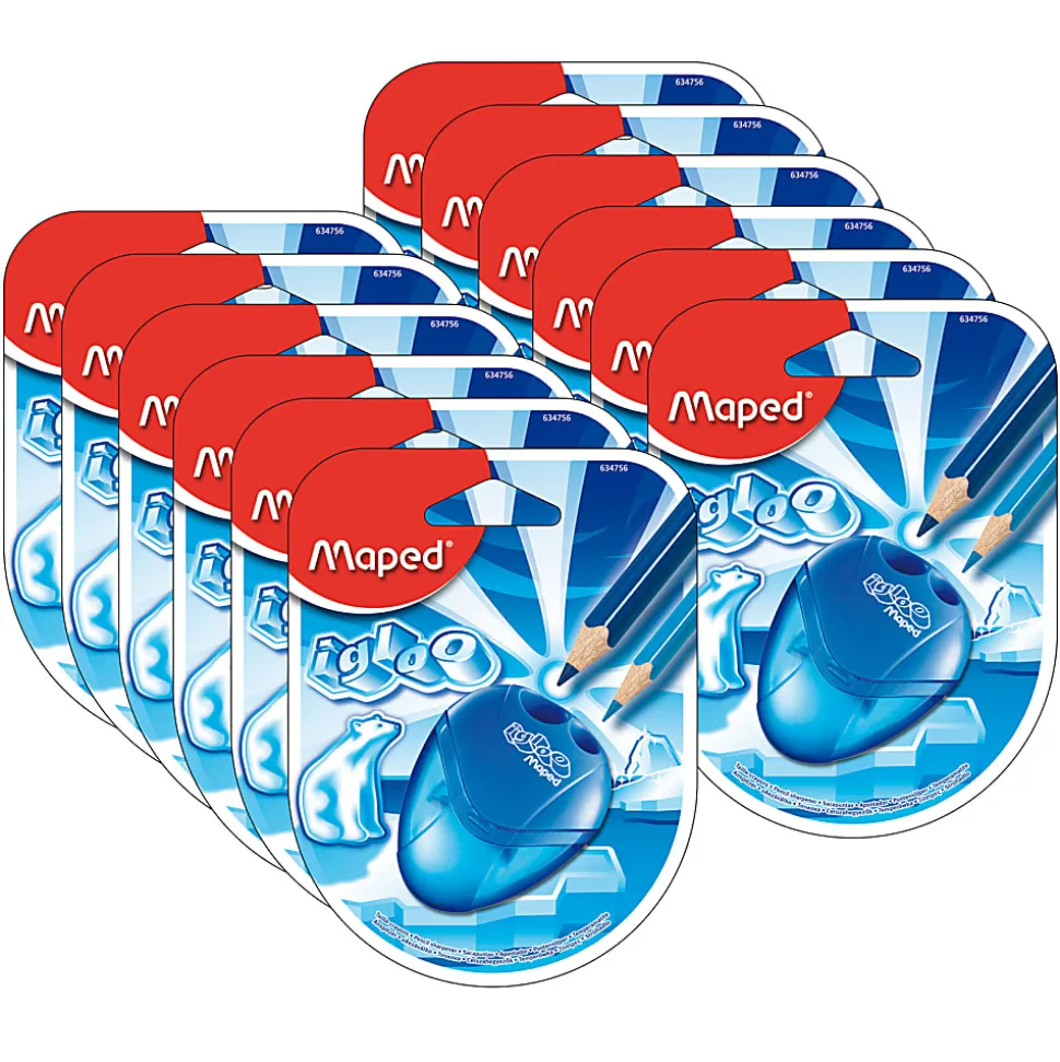Maped USA I-Gloo 2-Hole Pencil Sharpeners, Assorted Colors, Pack Of 12