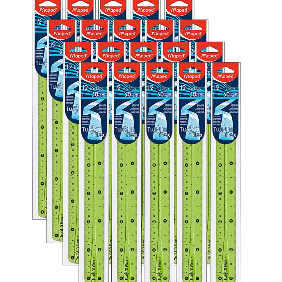 Maped USA Twist 'n Flex Plastic Rulers, 12", Assorted Colors, Pack Of 20