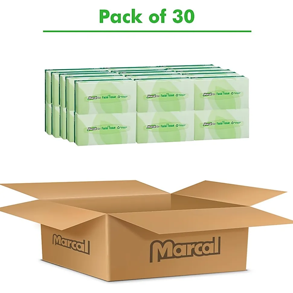 Marcal® Pro 2-Ply Facial Tissues, 100% Recycled, White, Box Of 100, 30 Boxes Per Case