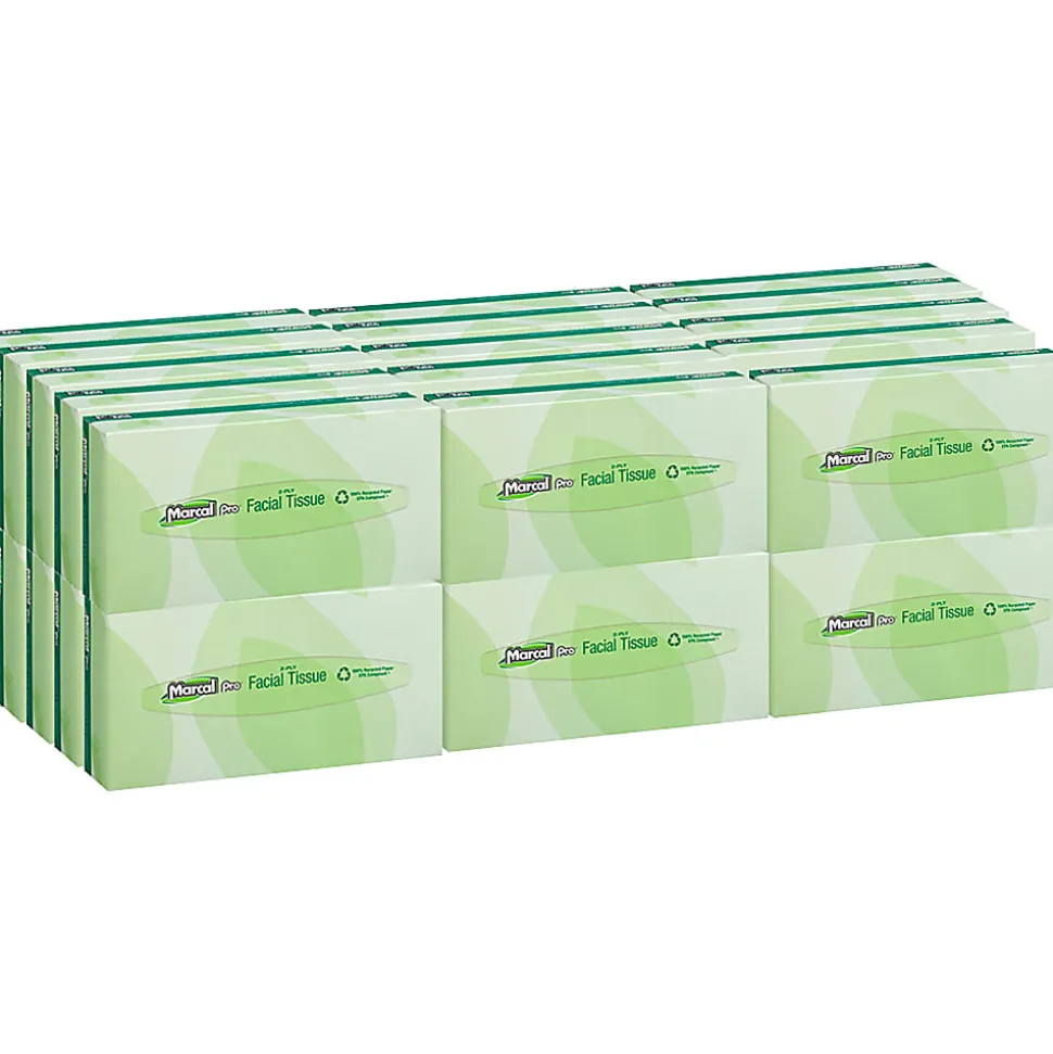 Marcal® Pro 2-Ply Facial Tissues, 100% Recycled, White, Box Of 100, 30 Boxes Per Case