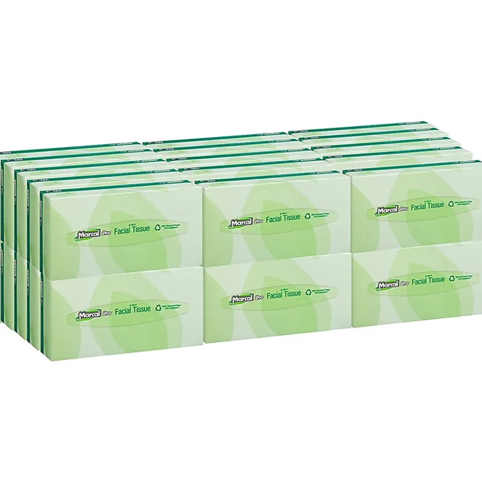 Marcal® Pro 2-Ply Facial Tissues, 100% Recycled, White, Box Of 100, 30 Boxes Per Case