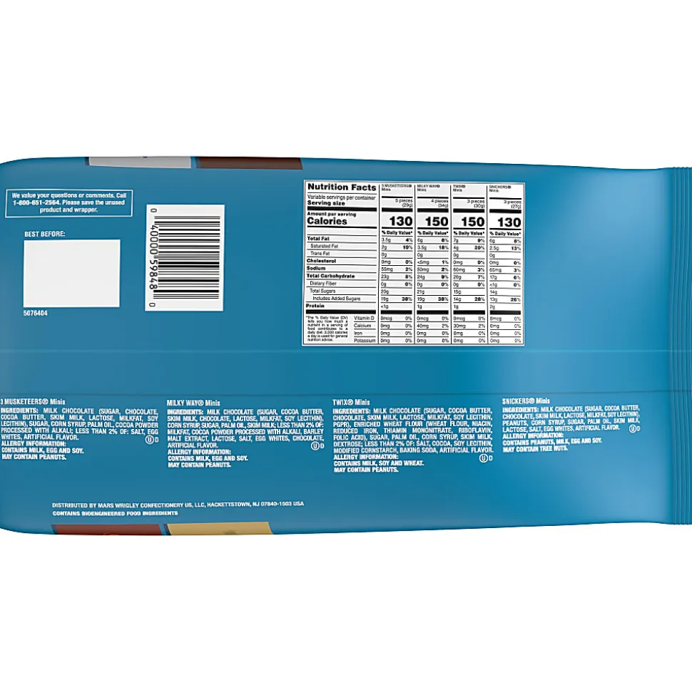 Mars Snickers, Twix, Milky Way & 3 Musketeers Minis Milk Chocolate Bars Variety Pack, 19.49 Oz Bulk Bag