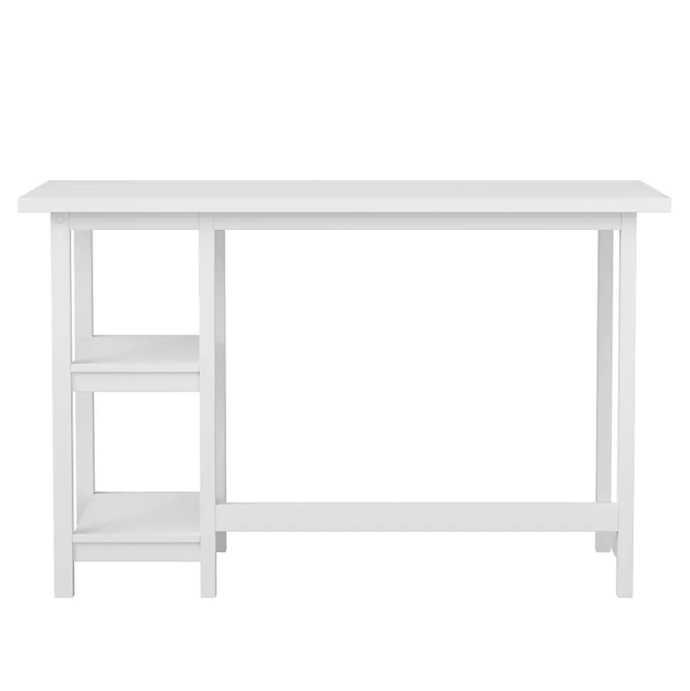 Martha Stewart Beckett 47.5"W Home Office Trestle Computer Desk With Shelves, White Wood Grain