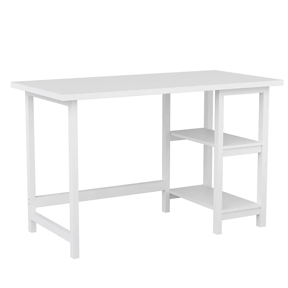 Martha Stewart Beckett 47.5"W Home Office Trestle Computer Desk With Shelves, White Wood Grain