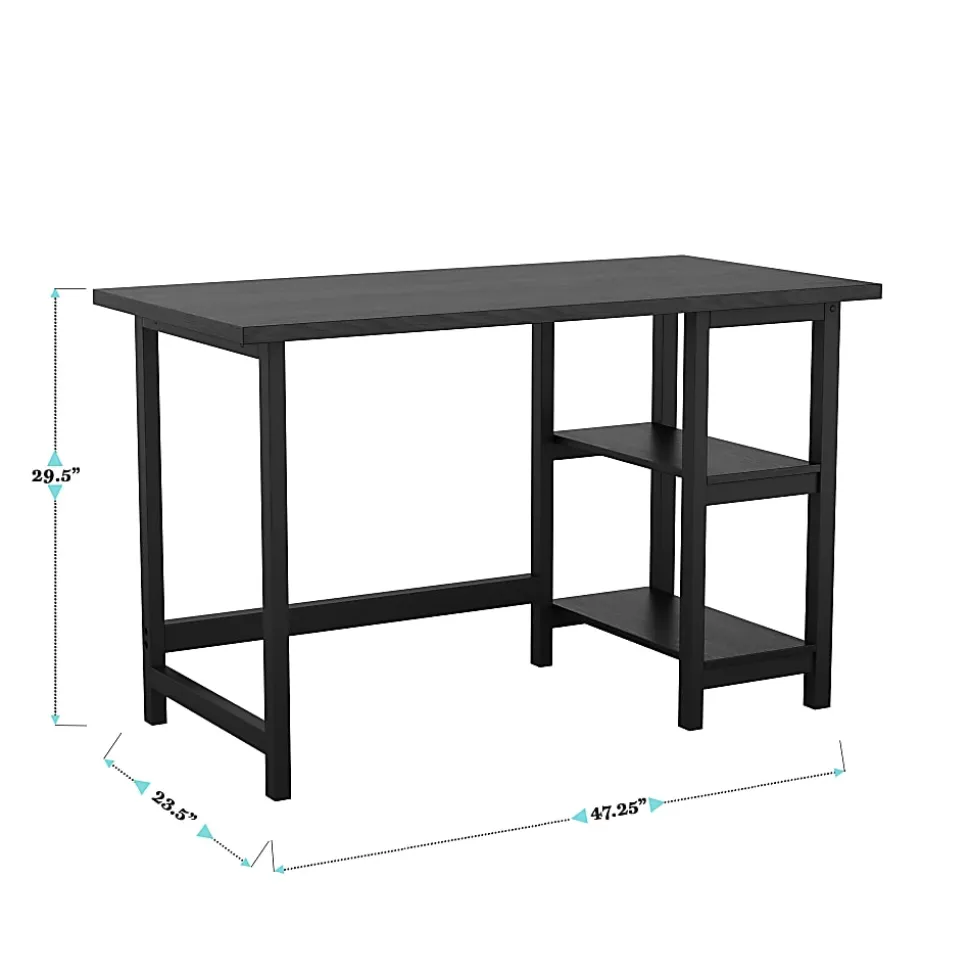 Martha Stewart Beckett 47.5"W Home Office Trestle Computer Desk With Shelves, Black Wood Grain