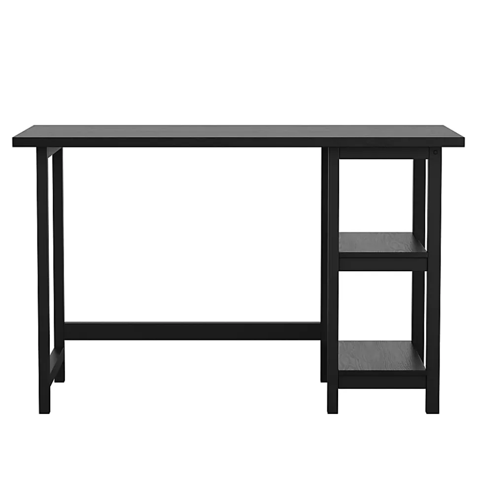 Martha Stewart Beckett 47.5"W Home Office Trestle Computer Desk With Shelves, Black Wood Grain