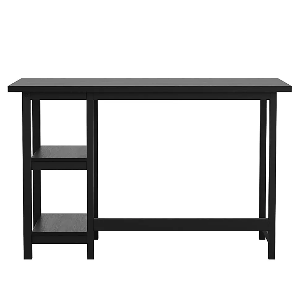 Martha Stewart Beckett 47.5"W Home Office Trestle Computer Desk With Shelves, Black Wood Grain