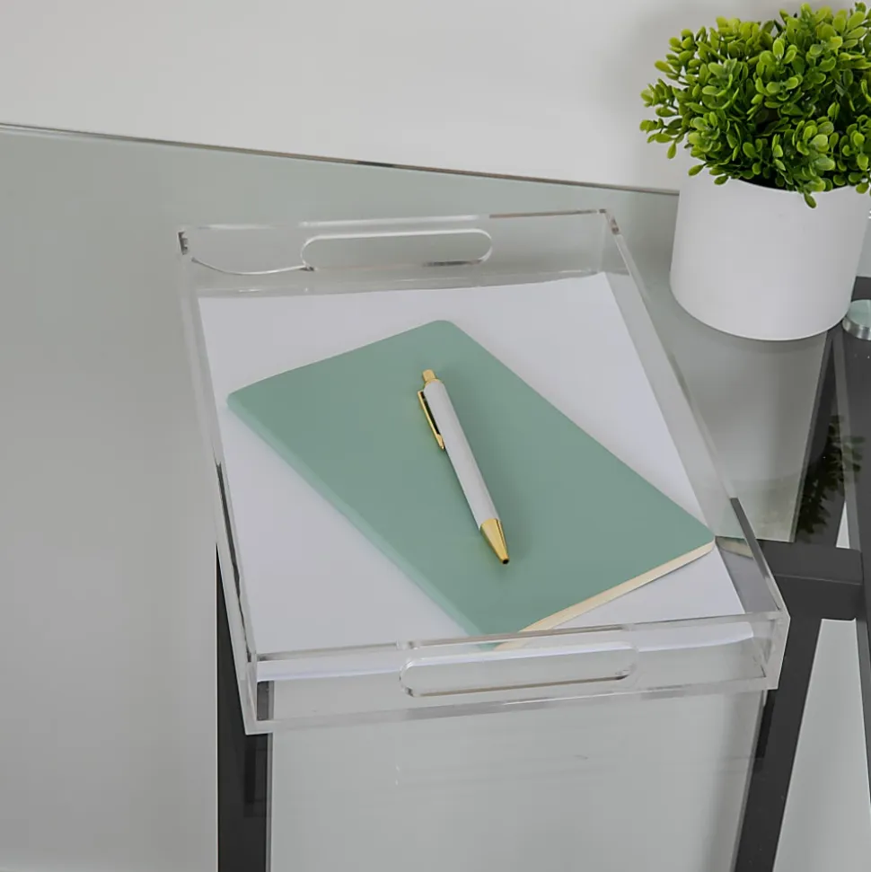 Martha Stewart Brody Acrylic Letter Tray Office Desktop Organizer With Handles, 1-1/2"H x 8-3/4"W x 12-3/4"D, Clear