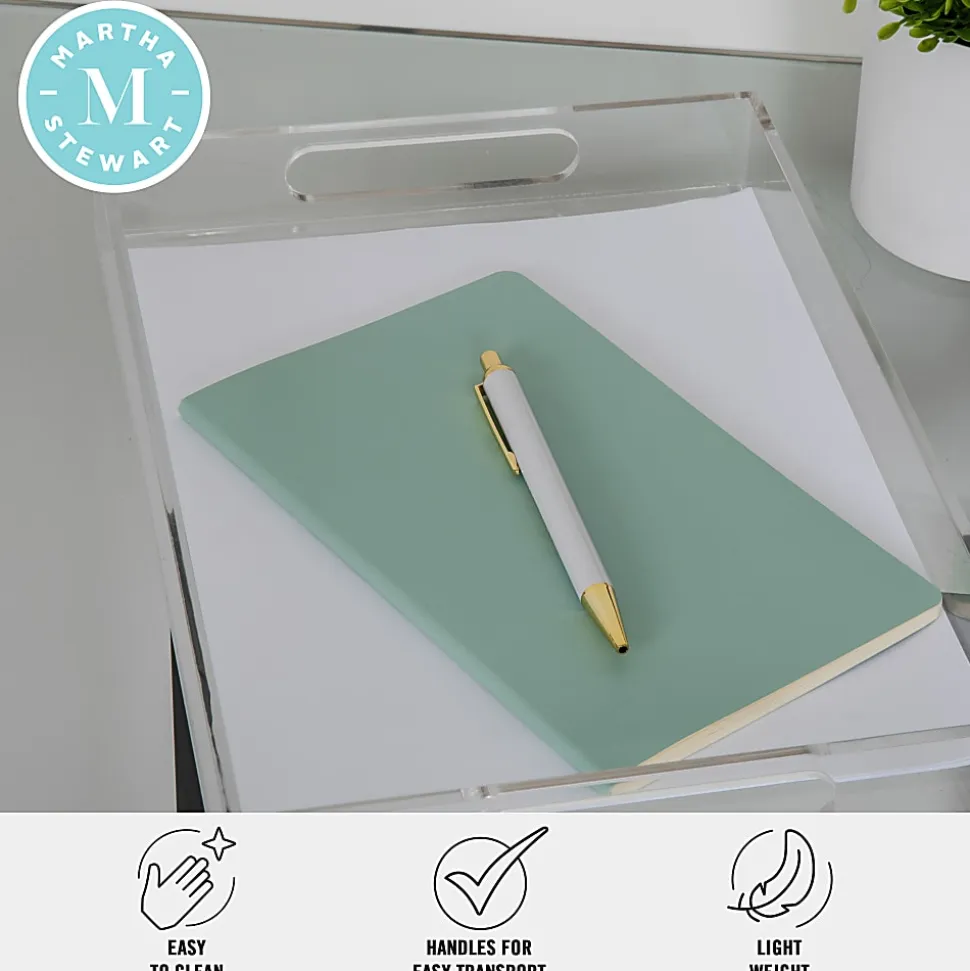 Martha Stewart Brody Acrylic Letter Tray Office Desktop Organizer With Handles, 1-1/2"H x 8-3/4"W x 12-3/4"D, Clear