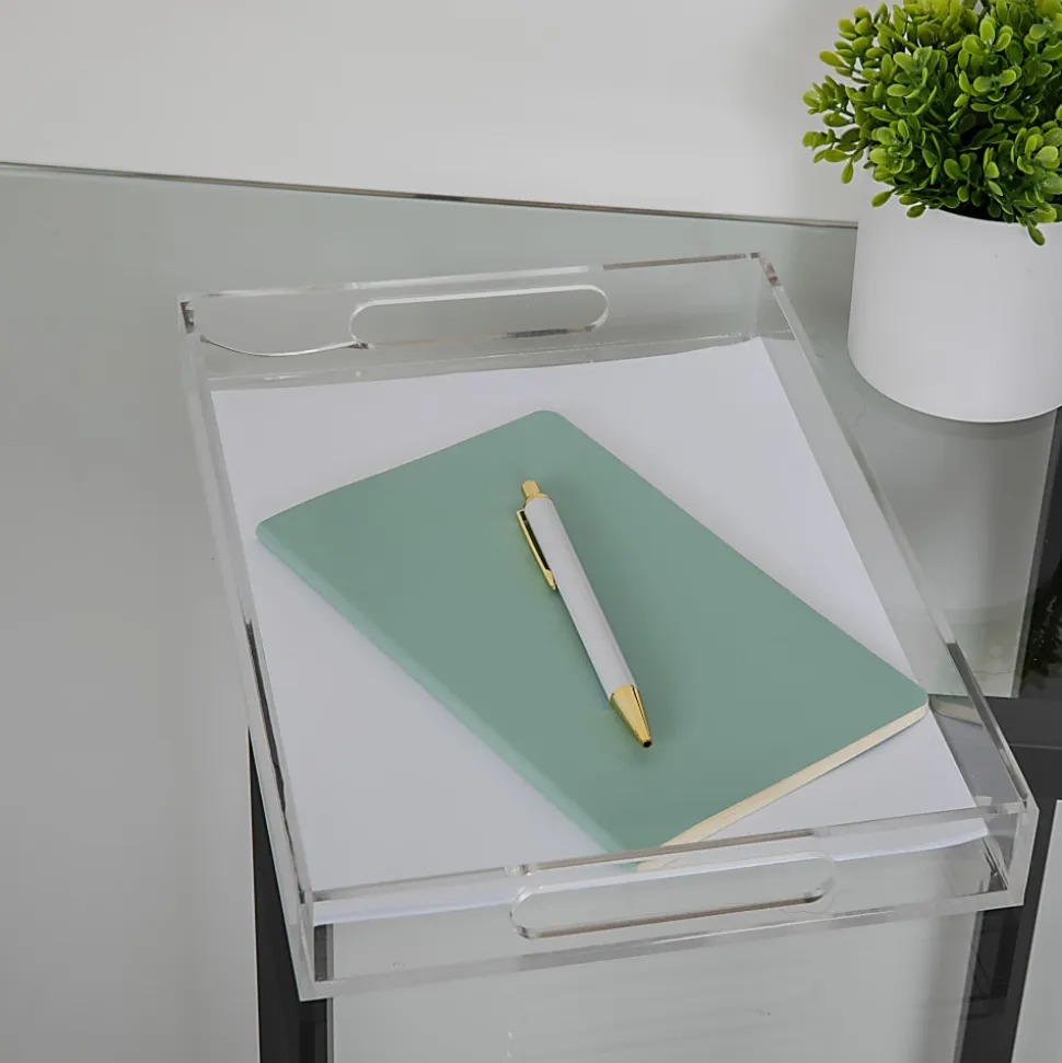 Martha Stewart Brody Acrylic Letter Tray Office Desktop Organizer With Handles, 1-1/2"H x 8-3/4"W x 12-3/4"D, Clear