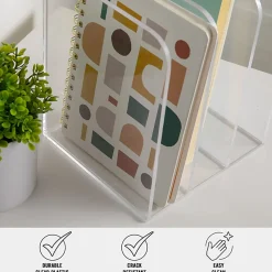 Martha Stewart Brody Acrylic 3-Section File Holder Office Desktop Organizer, 7-1/4