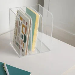 Martha Stewart Brody Acrylic 3-Section File Holder Office Desktop Organizer, 7-1/4