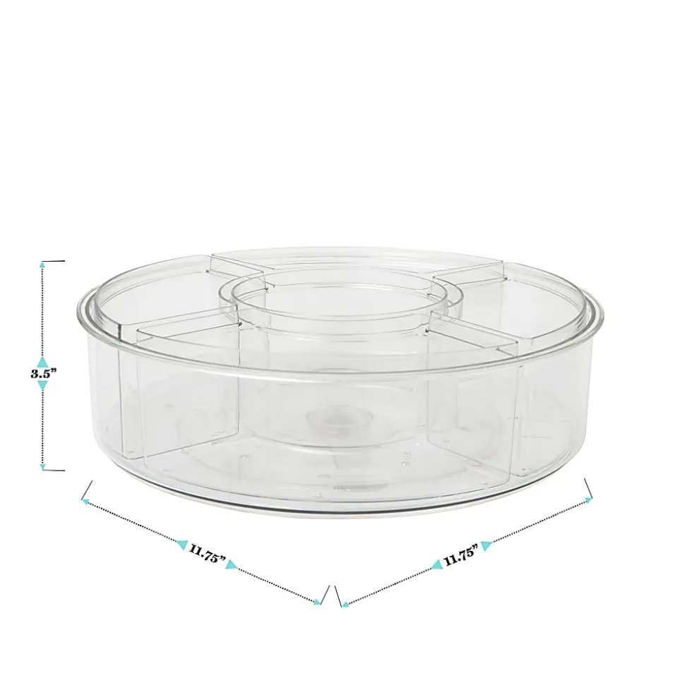 Martha Stewart Brody Divided Lazy Susan Organizer With 5 Removable Bins, 3-1/2"H x 11-3/4"W x 11-3/4"D, Clear