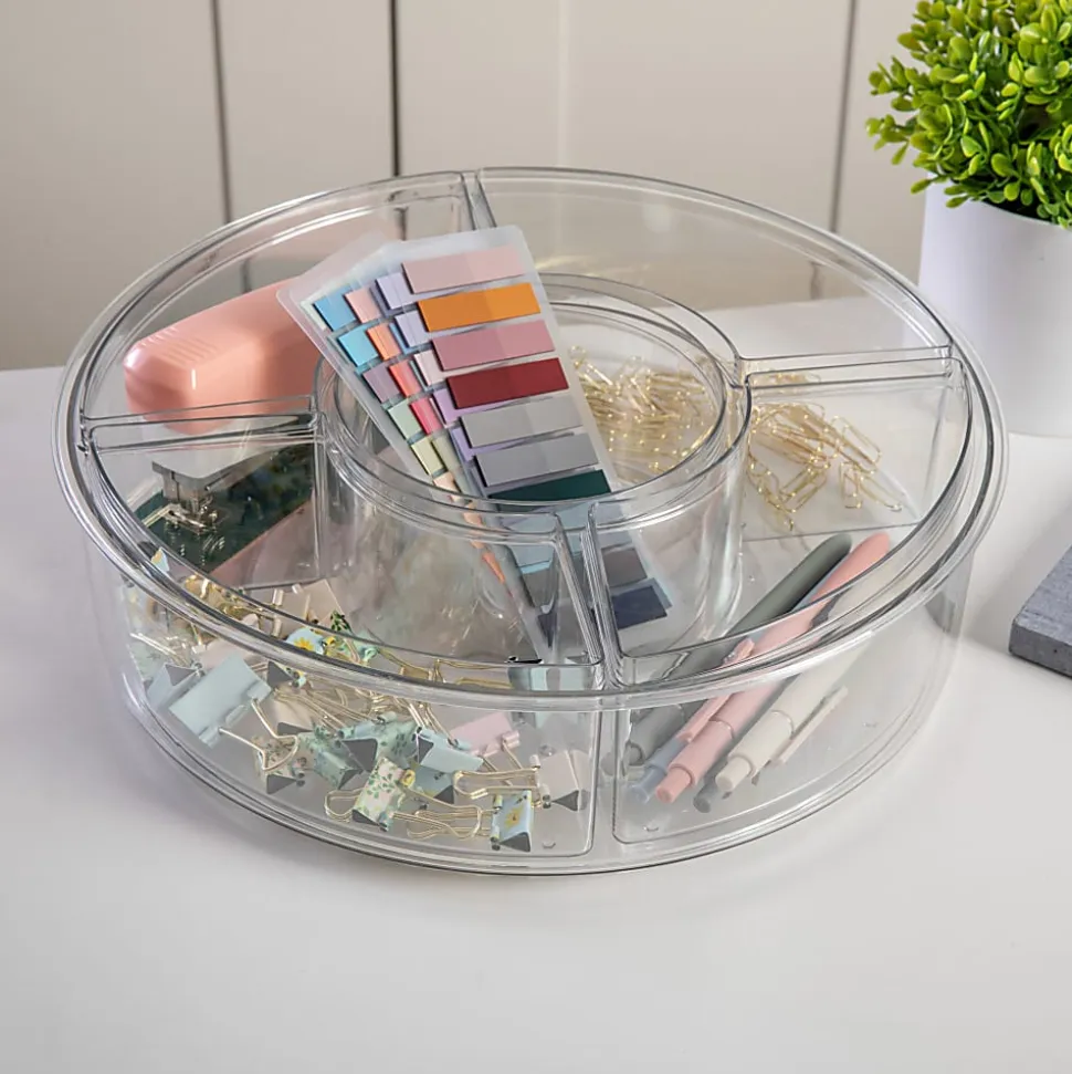 Martha Stewart Brody Divided Lazy Susan Organizer With 5 Removable Bins, 3-1/2"H x 11-3/4"W x 11-3/4"D, Clear