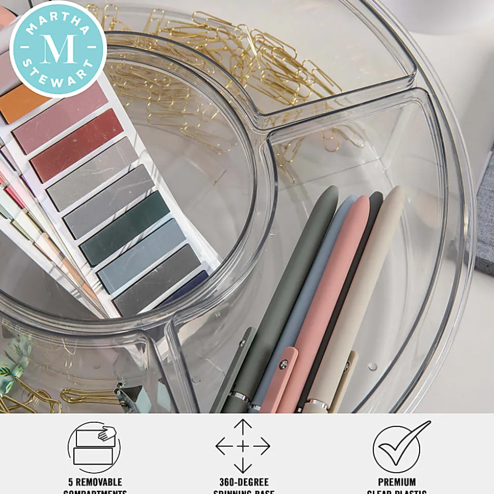 Martha Stewart Brody Divided Lazy Susan Organizer With 5 Removable Bins, 3-1/2"H x 11-3/4"W x 11-3/4"D, Clear