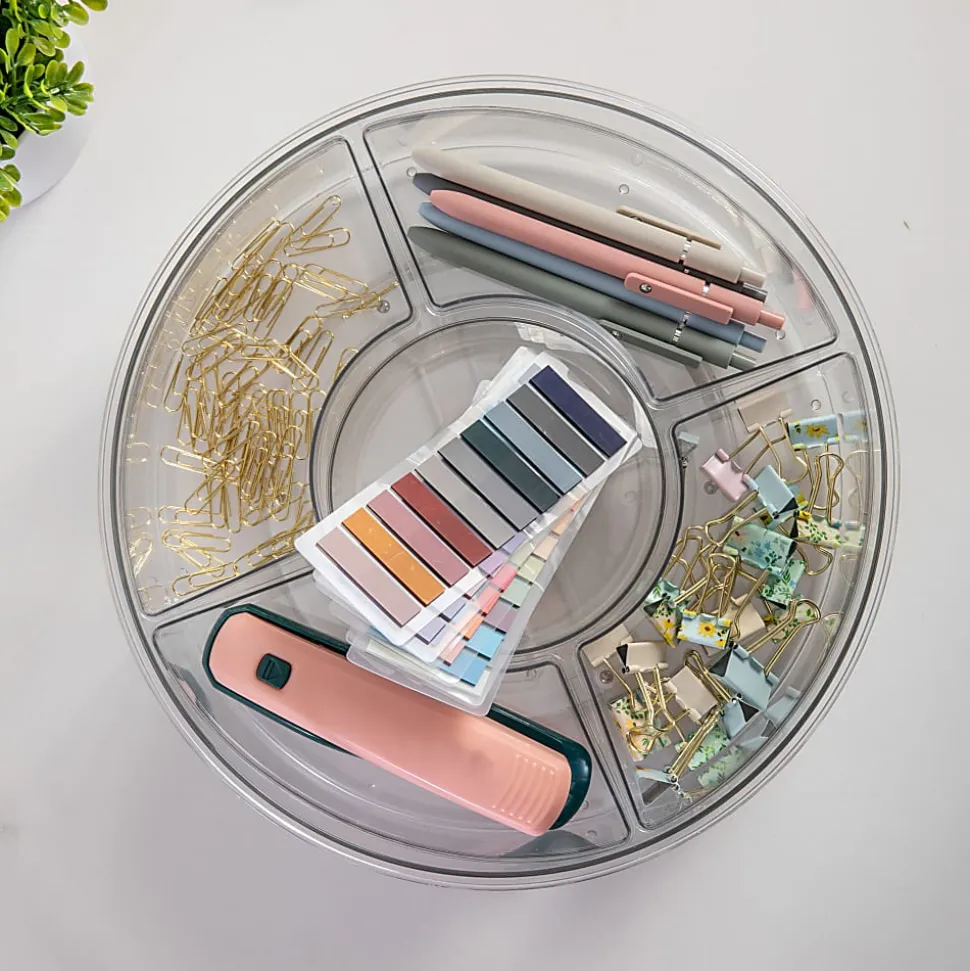 Martha Stewart Brody Divided Lazy Susan Organizer With 5 Removable Bins, 3-1/2"H x 11-3/4"W x 11-3/4"D, Clear