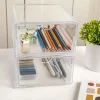 Martha Stewart Brody Plastic Stackable Office Desktop Organizer Boxes With Drawers, 3-1/2"H x 6"W x 7-1/2"D, Clear, Pack Of 2 Boxes