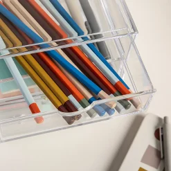 Martha Stewart Brody Plastic Stackable Office Desktop Organizer Boxes With 2 Drawers, 3-1/2