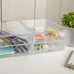 Martha Stewart Brody Plastic Stackable Office Desktop Organizer Boxes With 2 Drawers, 3-1/2