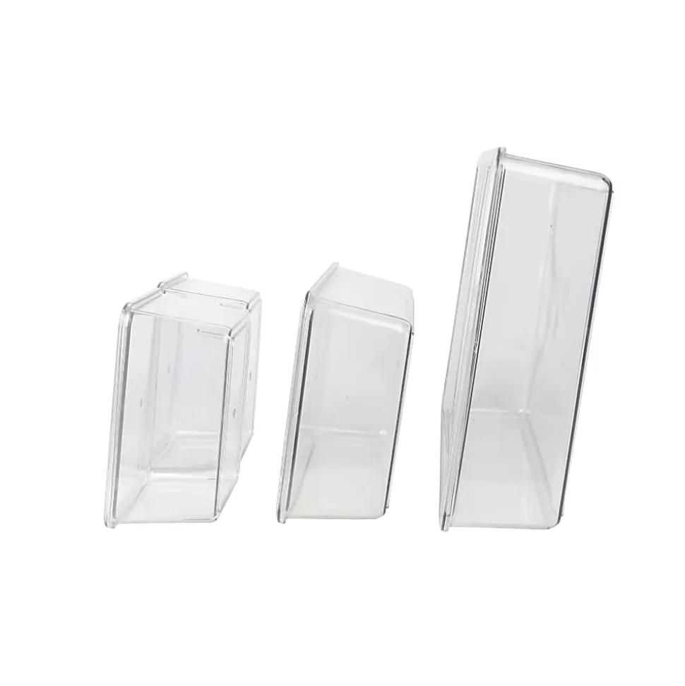 Martha Stewart Brody Stackable Plastic Storage Boxes With Lids, 3-1/4"H x 14"W x 10-1/2"D, Clear, Set Of 4 Boxes