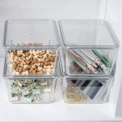 Martha Stewart Brody Stackable Plastic Storage Boxes With Lids, 3-1/4
