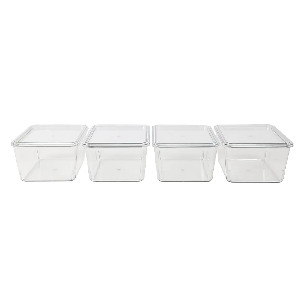 Martha Stewart Brody Stackable Plastic Storage Boxes With Lids, 3-1/4"H x 6-3/4"W x 5"D, Clear, Pack Of 4 Boxes