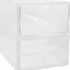 Martha Stewart Brody Stackable Plastic Office Desktop Organizer Boxes, 3-1/2"H x 6"W x 7-1/2"D, Clear, Set Of 2 Boxes
