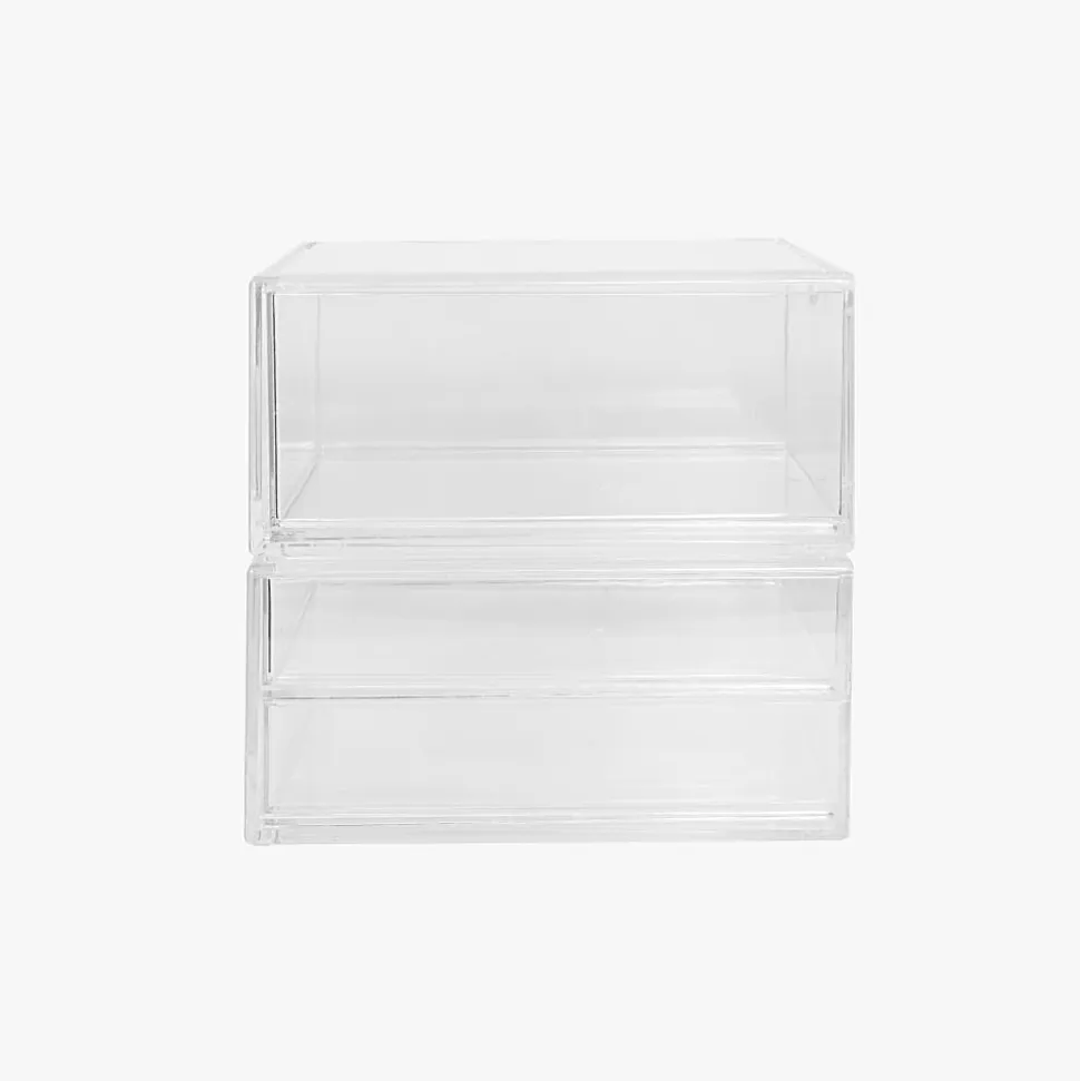 Martha Stewart Brody Stackable Plastic Office Desktop Organizer Boxes, 3-1/2"H x 6"W x 7-1/2"D, Clear, Set Of 2 Boxes