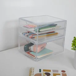 Martha Stewart Brody Stackable Plastic Office Desktop Organizer Boxes, 3-1/2