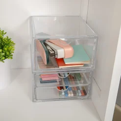 Martha Stewart Brody Stackable Plastic Office Desktop Organizer Boxes, 3-1/2