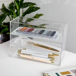 Martha Stewart Brody Stack & Slide Plastic Tray Office Desktop Organizers, 2"H x 3"W x 7-1/2"D, Clear, Pack Of 3 Organizers