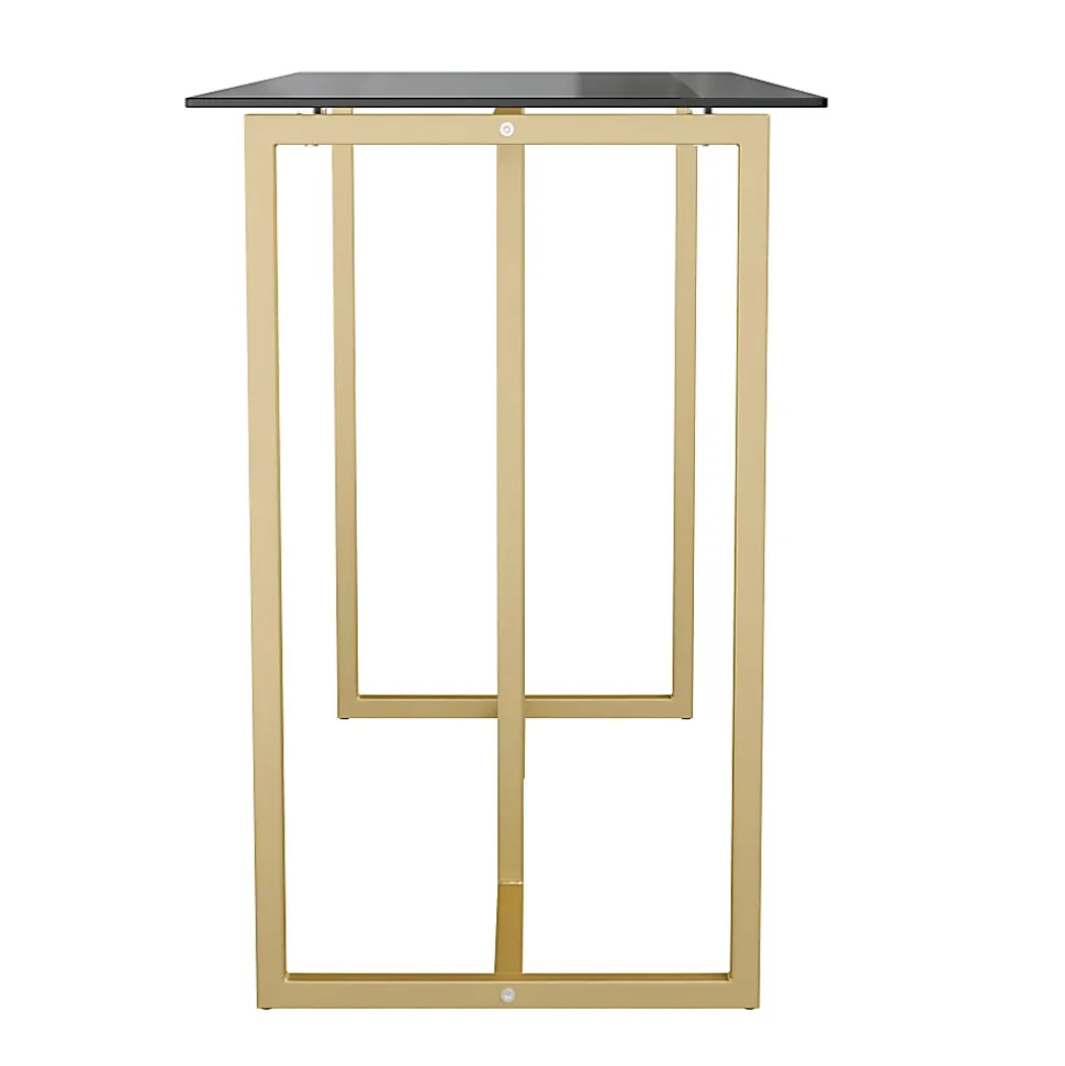 Martha Stewart Eli 47.25"W Home Office Glass Top Computer Desk With Metal Frame, Clear/Polished Brass