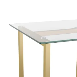 Martha Stewart Eli 47.25"W Home Office Glass Top Computer Desk With Metal Frame, Clear/Polished Brass