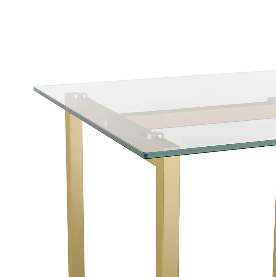 Martha Stewart Eli 47.25"W Home Office Glass Top Computer Desk With Metal Frame, Clear/Polished Brass