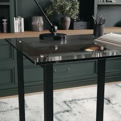 Martha Stewart Eli 47.25"W Home Office Glass Top Computer Desk With Metal Frame, Clear/Oil Rubbed Bronze
