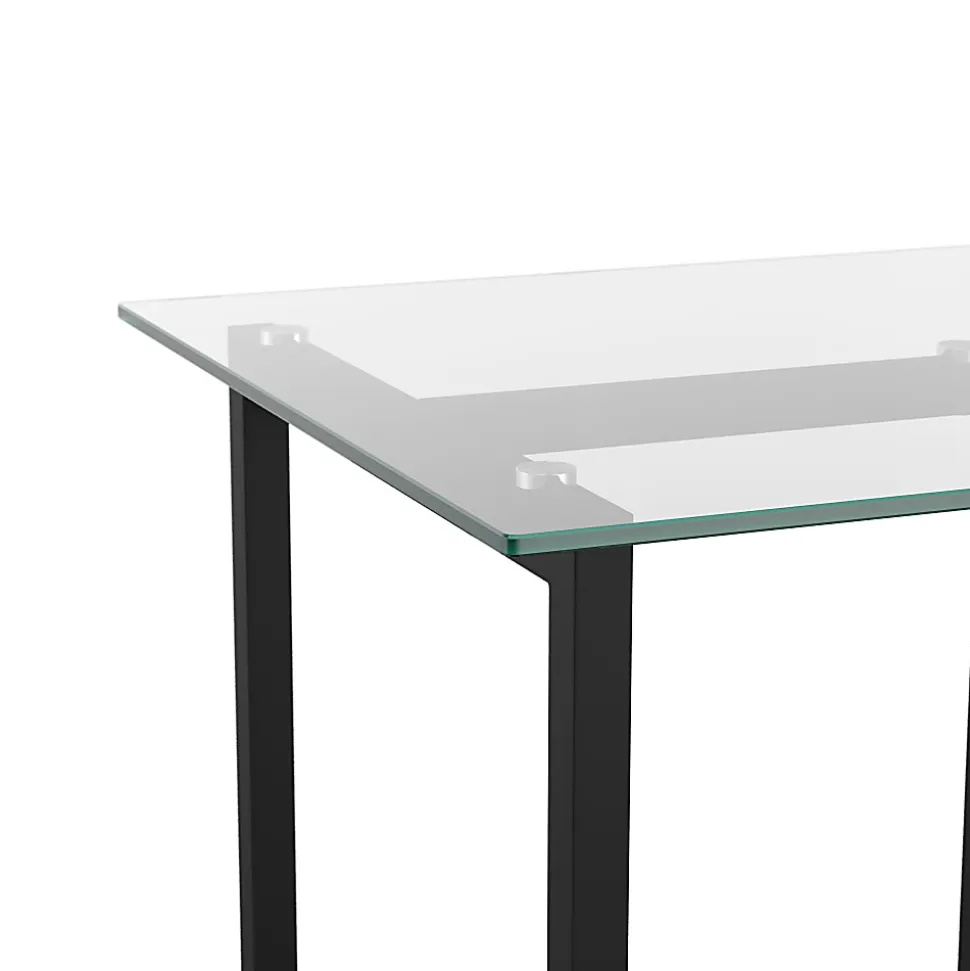 Martha Stewart Eli 47.25"W Home Office Glass Top Computer Desk With Metal Frame, Clear/Oil Rubbed Bronze