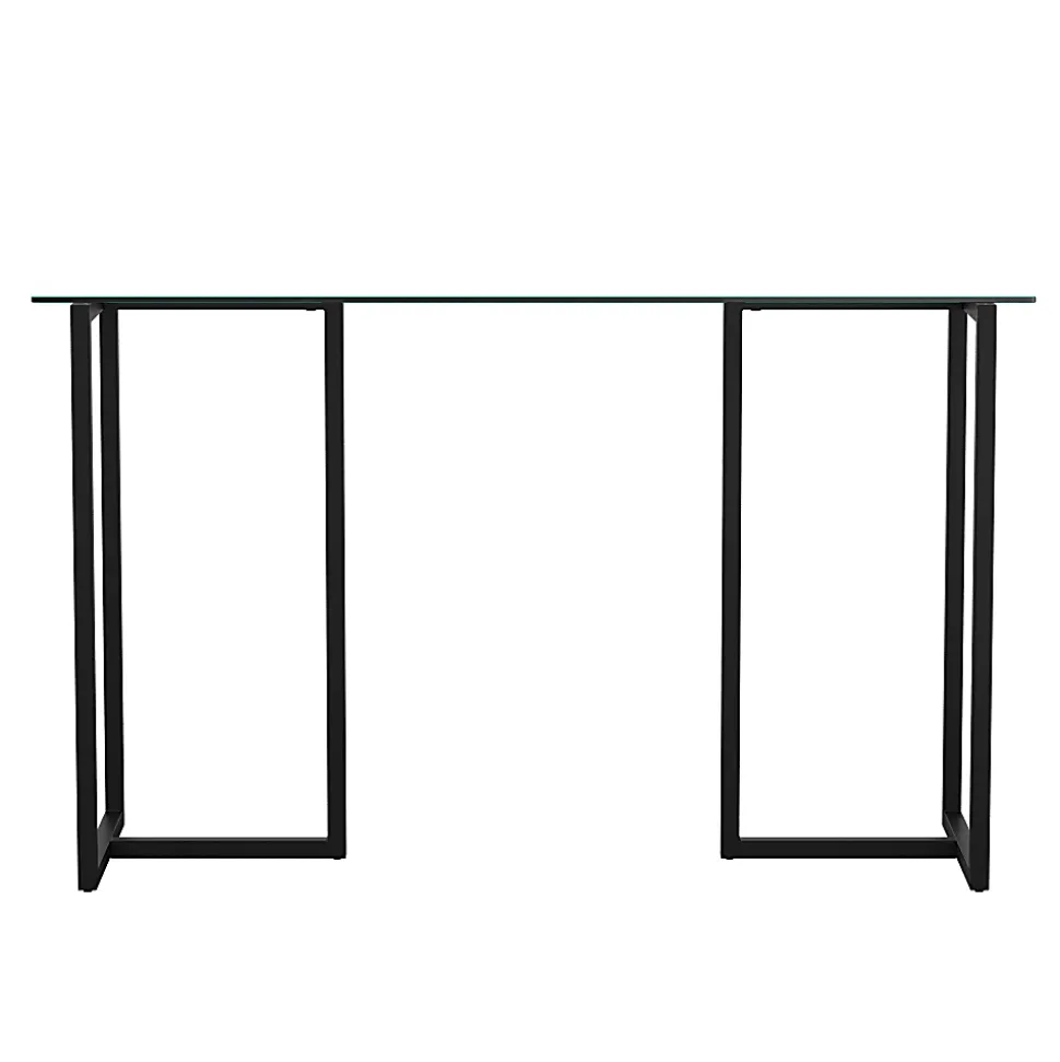 Martha Stewart Eli 47.25"W Home Office Glass Top Computer Desk With Metal Frame, Clear/Oil Rubbed Bronze