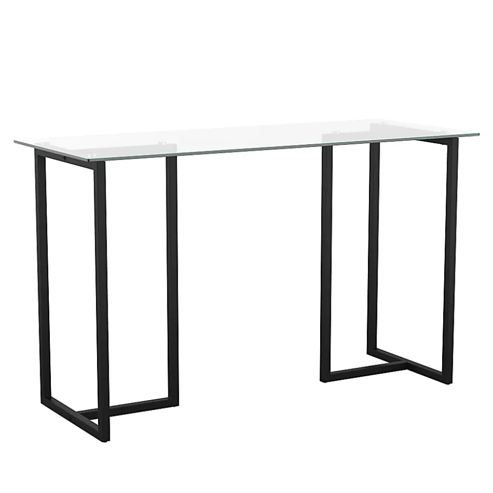 Martha Stewart Eli 47.25"W Home Office Glass Top Computer Desk With Metal Frame, Clear/Oil Rubbed Bronze