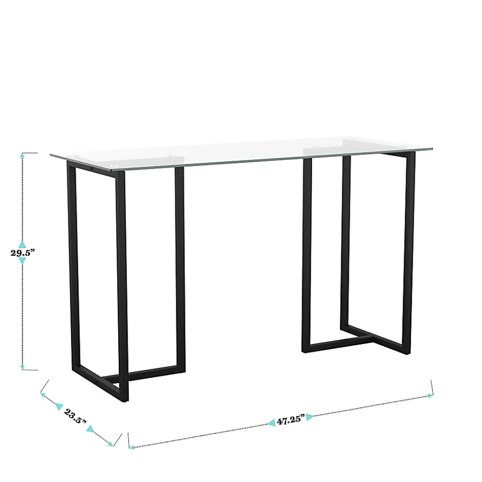 Martha Stewart Eli 47.25"W Home Office Glass Top Computer Desk With Metal Frame, Clear/Oil Rubbed Bronze