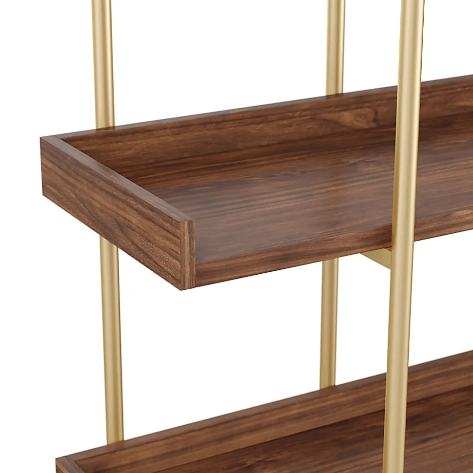 Martha Stewart Emmett 37"H 3-Shelf Storage Display Unit Bookcase With Metal Frame, Walnut Wood Grain/Polished Brass