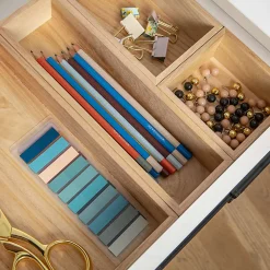 Martha Stewart Enzo 6-Piece Desk Drawer Organizer Set, 2"H x 15"W x 13"D, Light Natural