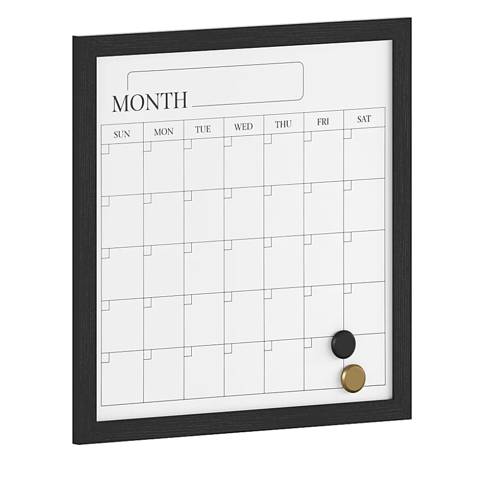 Martha Stewart Everette Magnetic Monthly Calendar Dry-Erase Board, 18" x 18", Black Wood Grain
