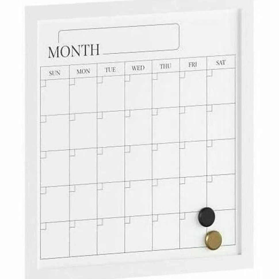 Martha Stewart Everette Magnetic Monthly Calendar Dry-Erase Board, 18" x 18", White Wood Grain